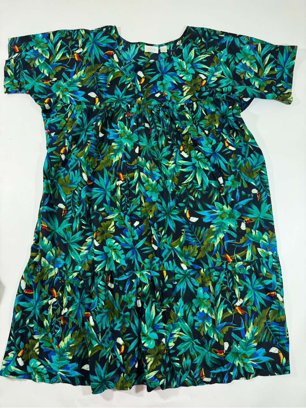 Go Softly Mumu Dress Pockets Tropical Toucan Print